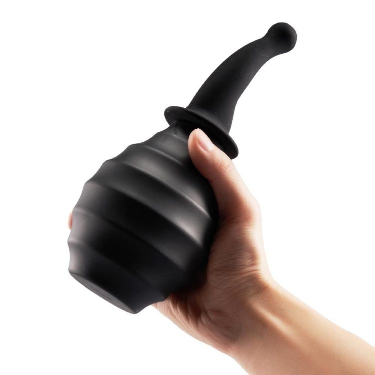 Bombilla de enema de ducha anal acanalada de silicona con punta curva 380ML 