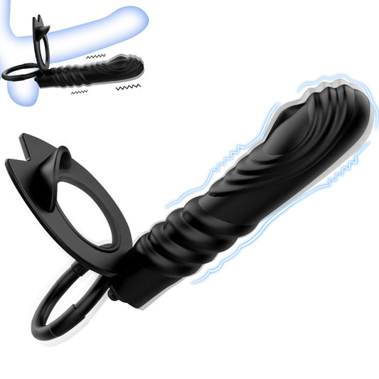 Strap-on Penis Vibrator Double Penetration Couple Vibrators Dildo Anal Plug with Cock Rings Adult Toys