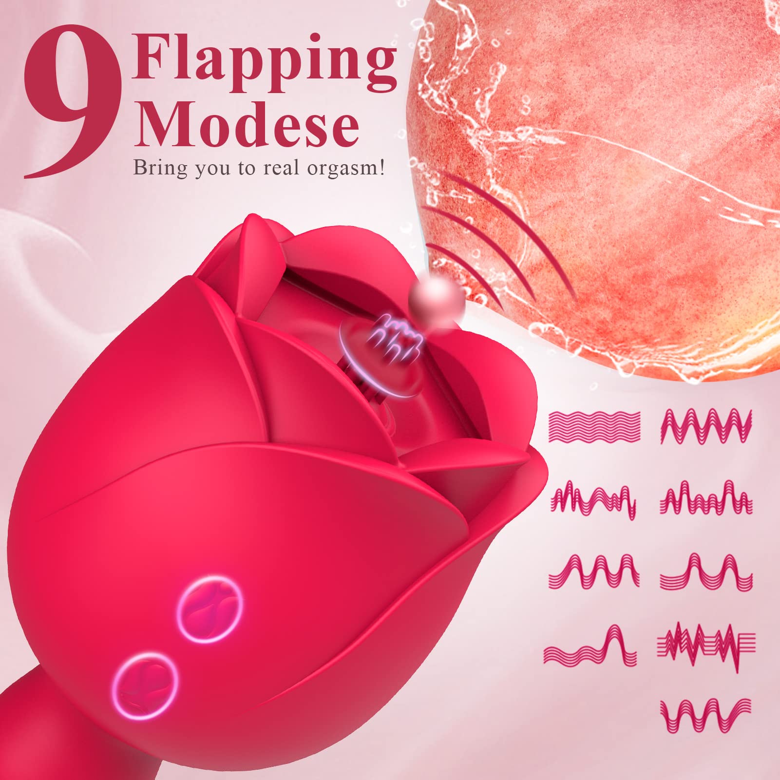 Vibrador rosa con 9 modos de vibración y 9 modos de aleteo, juguete sexual para mujeres 