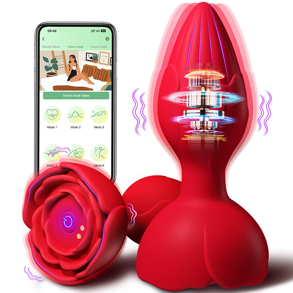 APP Remote Control Rose Butt Plug Vibrating Anal Plug Sex Toy with 9 Vibration Modes Adult Toys