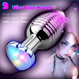 Vibrating Anal Plug APP & Remote Control Metal Butt Plugs Heart Light Up Sex Toys for Woman/Man