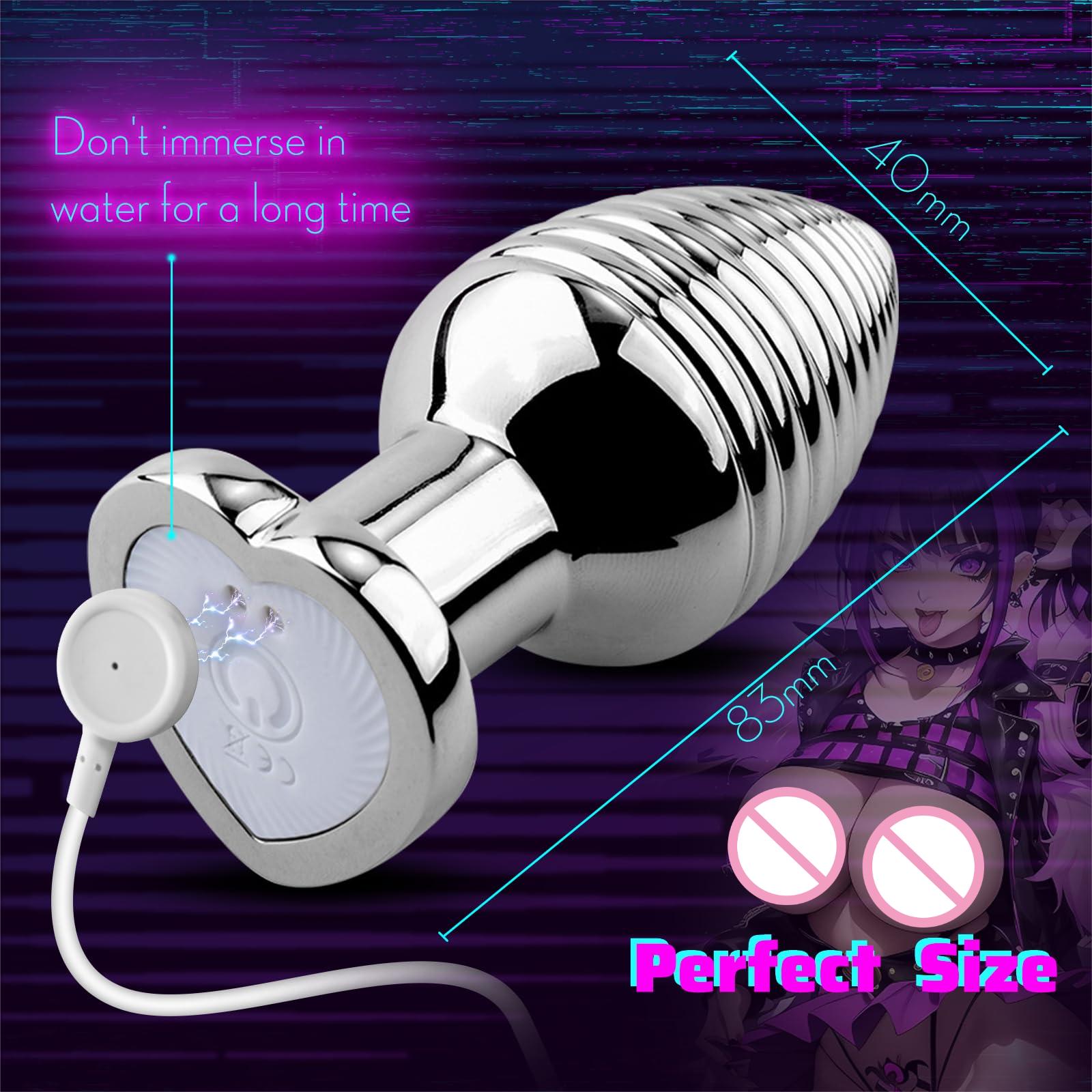 Vibrating Anal Plug APP & Remote Control Metal Butt Plugs Heart Light Up Sex Toys for Woman/Man