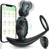 Luse APP Control Rotación de 3 velocidades y juguete anal con vibración de 10 frecuencias con anillo para el pene Masajeador de próstata 