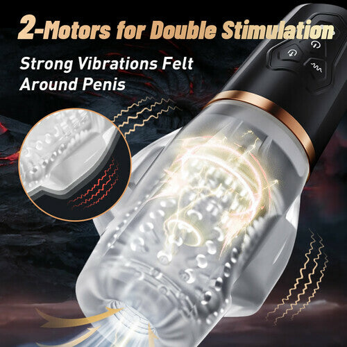 Taza de masturbación masculina de doble motor transparente Tornado 5 de succión y 10 vibraciones mejoradas 