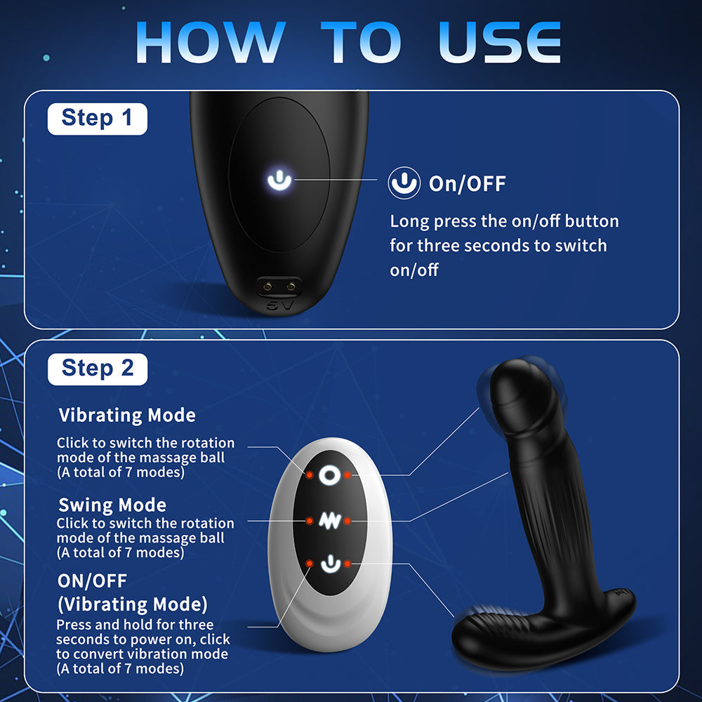 Rotating Prostate Massager Remote Control Anal Vibrator Butt Plug Adult Sex Toys