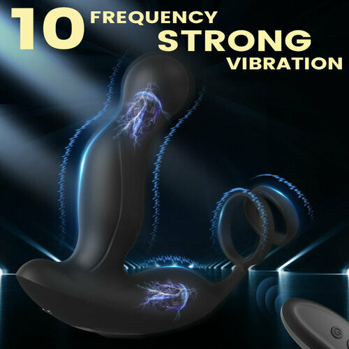 Masajeador de próstata 3 en 1 U-SINER con 11 vibraciones y anillo dual para el pene 